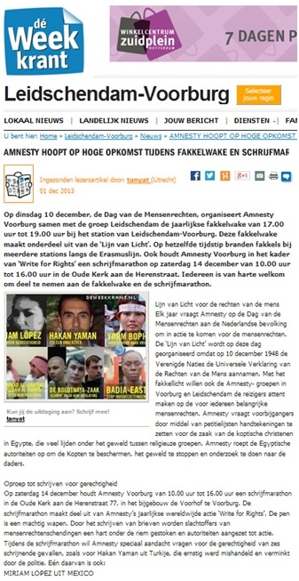 Publiciteit Amnesty Voorburg